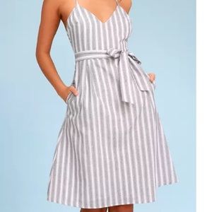 NWOT Grey and white striped dress